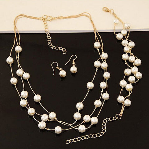 Pearl Jewelry Sets Necklace Bracelet Earrings