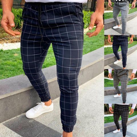 Fashion Pants Men Plaid Print