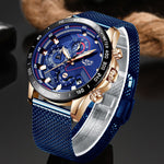 Quartz Clock Blue Watch Men Waterproof