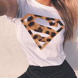 Leopard Heart Print T Shirt Women