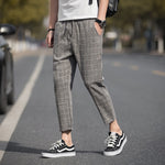 Casual Ankle-Length Plaid Pants Men Trousers