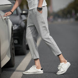 Casual Ankle-Length Plaid Pants Men Trousers