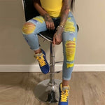 Women Fashion Ripped Jeans Yellow