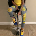 Women Fashion Ripped Jeans Yellow